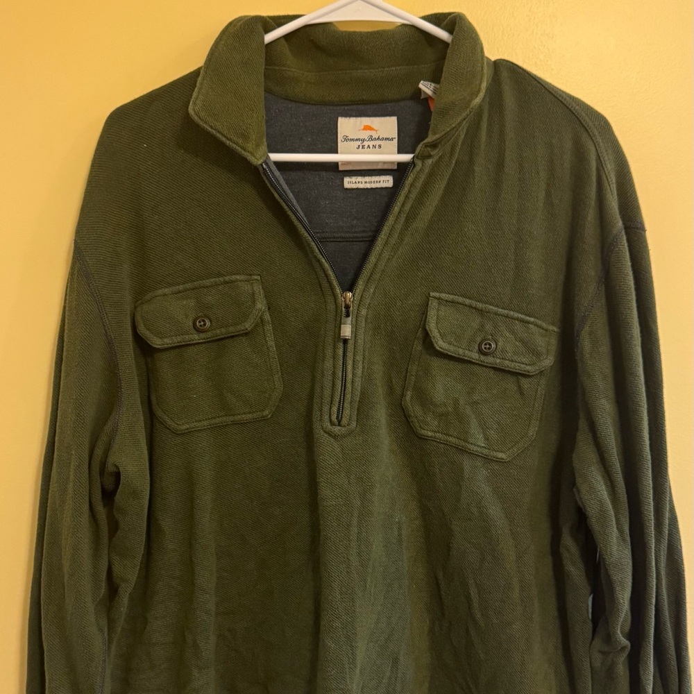 Tommy Bahama Men's Olive Zip-Up Sweater